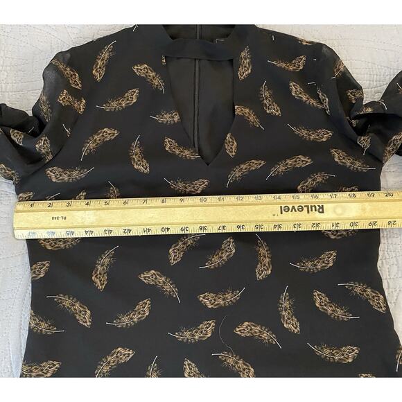 Sam Edelman Sz 10 Blk Chiffon Keyhole Lined Sheath Feather Ptn Sheer Slv Dress - Picture 13 of 14